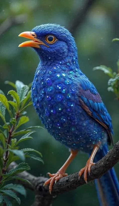 A delicate wren with deep blue, faceted feathers that resemble polished sapphires. Its eyes gleam like star sapphires, and when it sings, its voice resonates like a ringing crystal.
