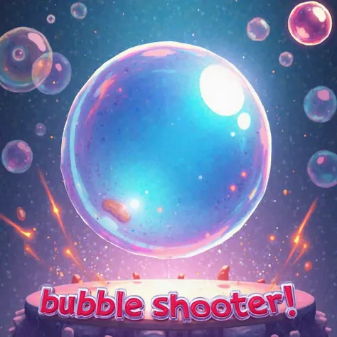 Game icon (icon.png) Create a 512x512. canvas Draw a big bubble in the center. Several small bubbles collide against its background, causing sparks Add text "Bubble Shooter" under the bubble.
