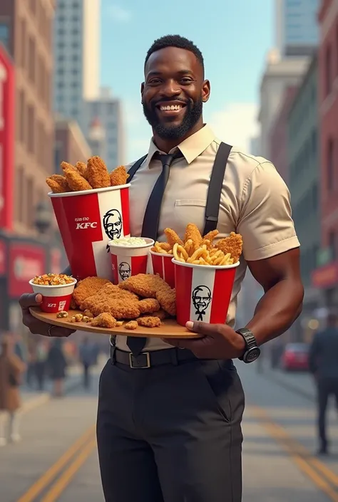 A black person with kfc food in hand 