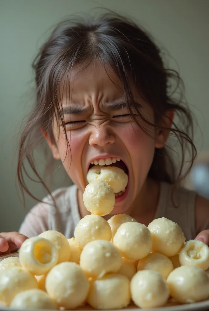 Girl vomiting mini mozarella