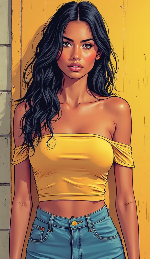 DISCREET image. with discreet casual clothes. image adult woman, american, just comic book style. with a neutral face. IMAGES WITH VIBRANT COLORS.