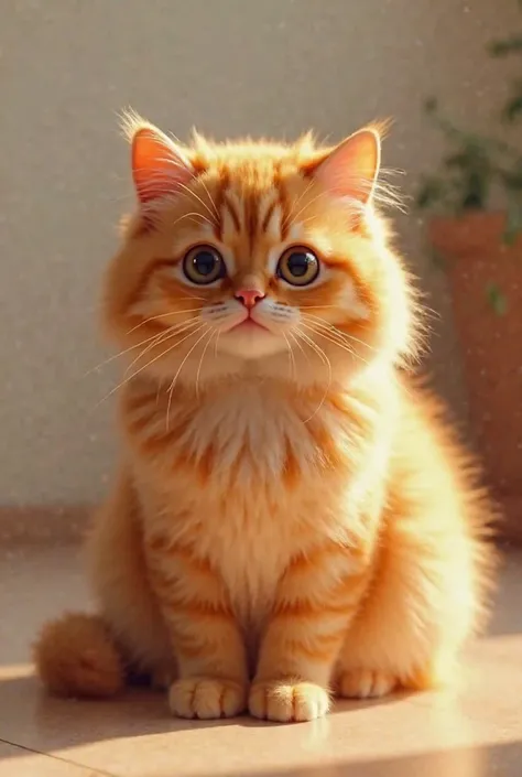 A cinematic and realistic image of an orange cat with refined and plump,  drying duck hair with dryer