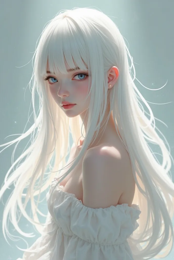 Anime girl without clothes with white hair 