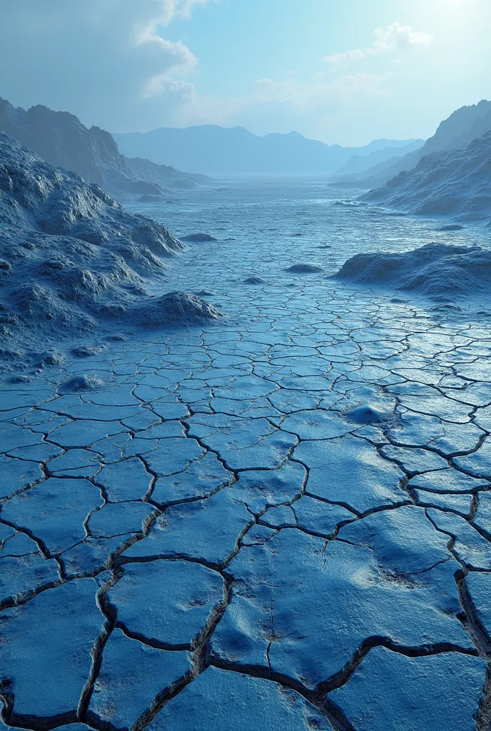 Cracked and dry blue terrain