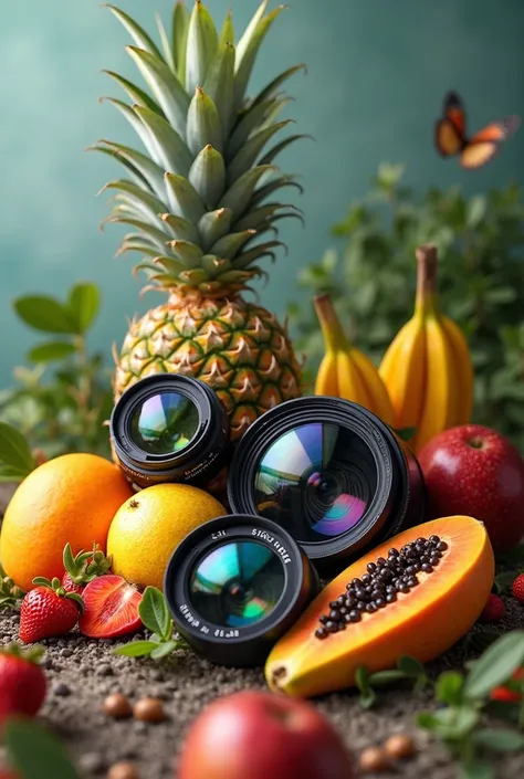 tropical fruits with lenses