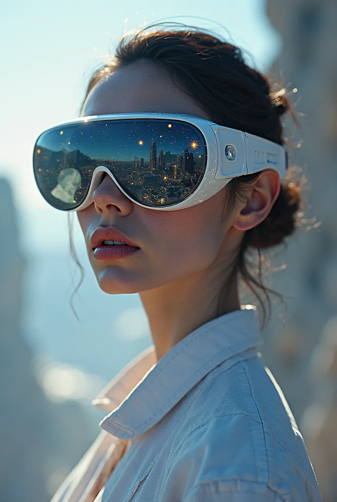 The model is wearing glass sunglasses with stars and the moon on the glass