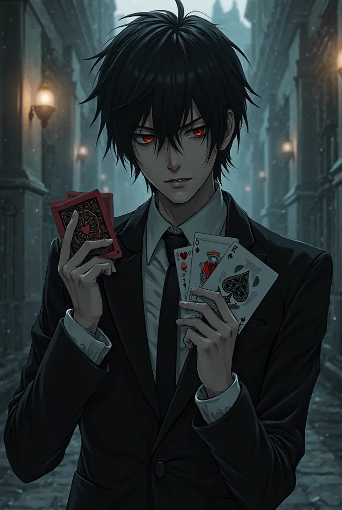 Make me the character from Death Note who has cards in his hand 