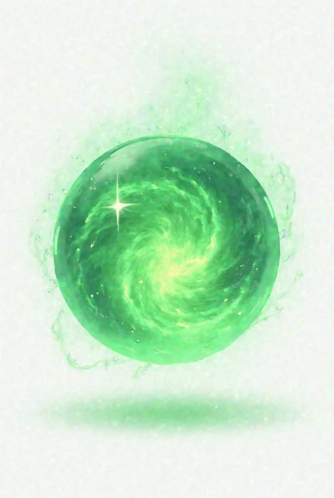  Anime style. Green magic sphere on a white background