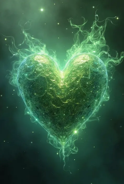 Heart in shimmering green with flashes of red smoke, Violet, yellow, Lila,  rosa,blue, orange