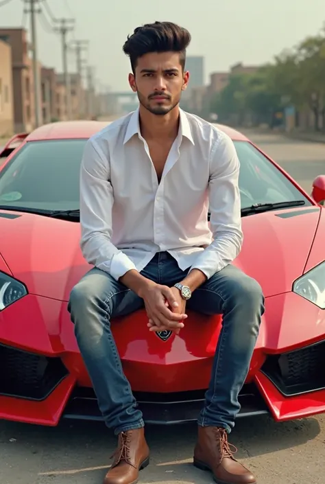 A Man Sitting on A A Lamborghini cars Front ,21year old , realist, beautiful car, beautiful shirt,shoes, location, Beautiful Eyes, Looking Alike A Pakistani Boy, beautiful Boy, handsome boy,18 years old, white boy, beautiful dressing sense, beautiful hair ...