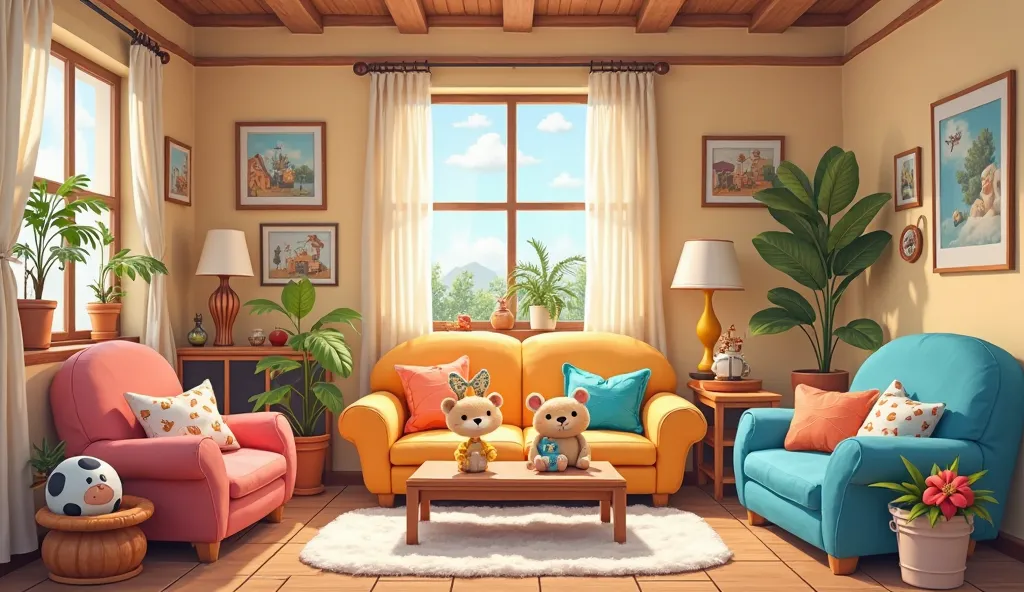 cartoon comfortable beautiful living room