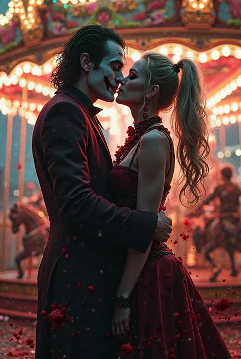 Let the Joker and Harley Quinn kiss, let blood and carousel come out of the back 