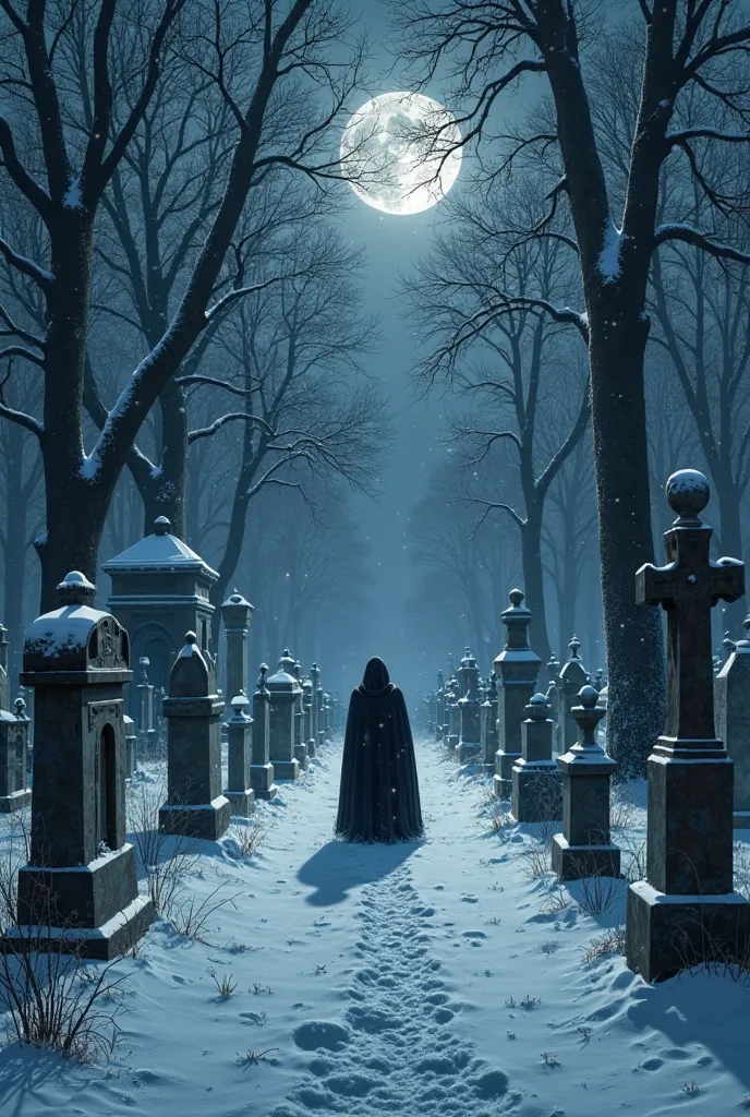 snowy cemetery photos at night