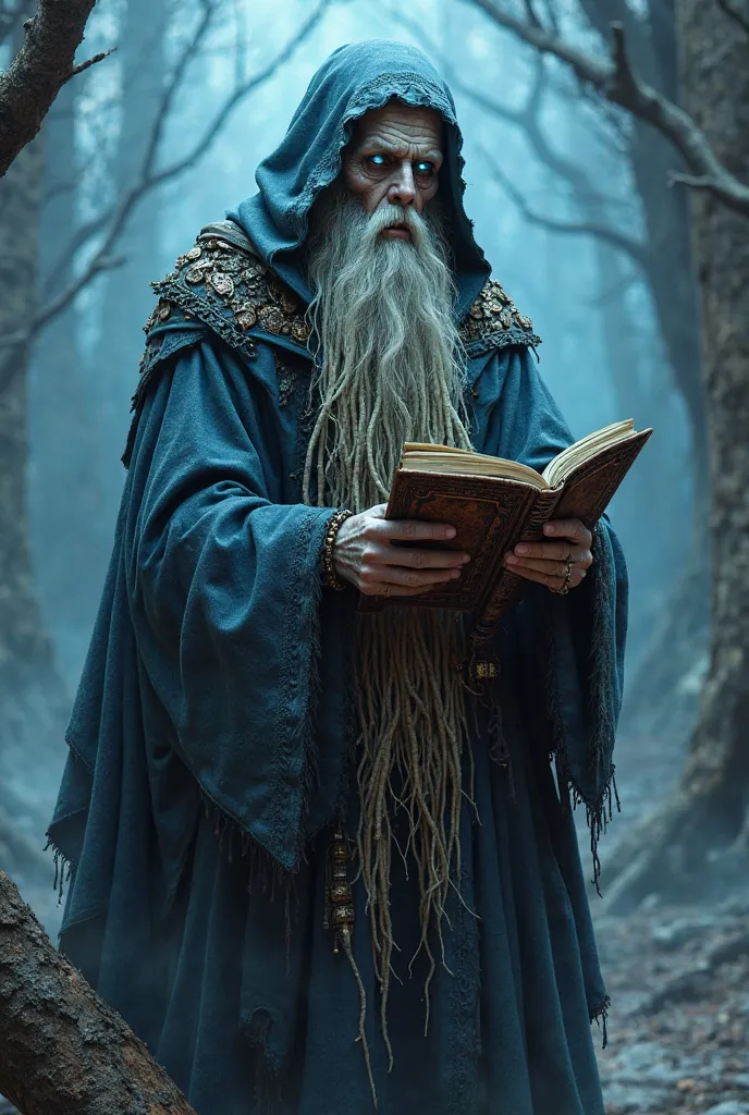 "Elder Gutknecht, the wise undead sorcerer from Tim Burton’s  Bride, stands frail yet imposing, wrapped in ancient, tattered robes that once bore the symbols of a forgotten order. His hollow eyes, filled with flickering blue embers, scan the realm of the d...