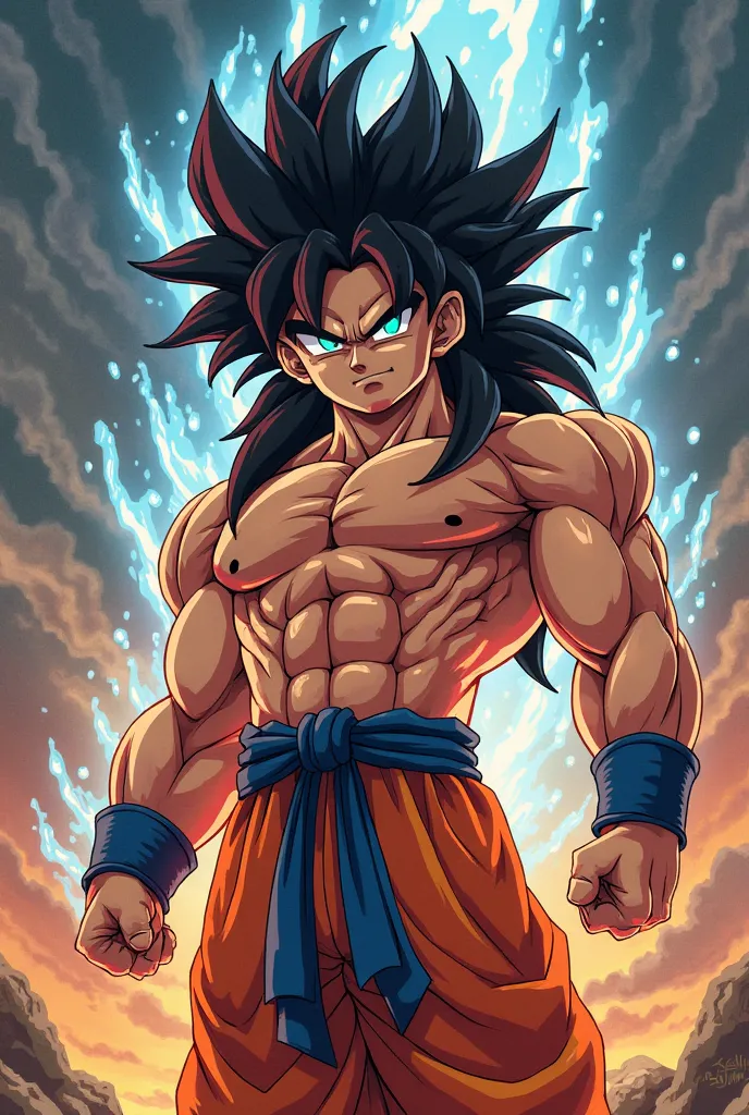 Generate a dragon ball saiyan character as  with dragon ball z art style