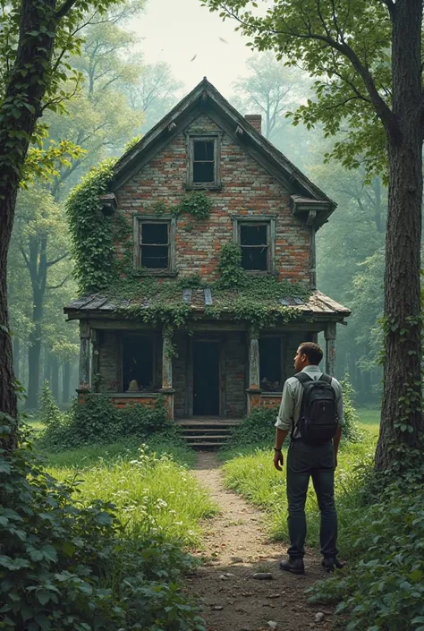 Inside a park there will be a broken house, and the broken house will be shown by a man with his hand