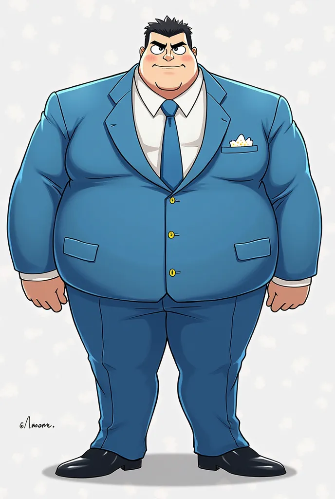 I'm wearing a suit that looks like Doraemon、blue、5 heads、That's cool、 muscular、 one man、