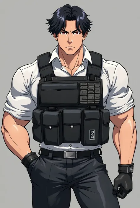 * Age: 45 years old,
* Nationality: Korean 
* Gender: male,
* Height: 6'6,
* Weight: 118kg
* Hair color: jet black
* Hair style: short wavy
* Body type: beefy and stocky with beefy arms,

* Clothing: he wears a white dress shirt and black tactical vest

Te...