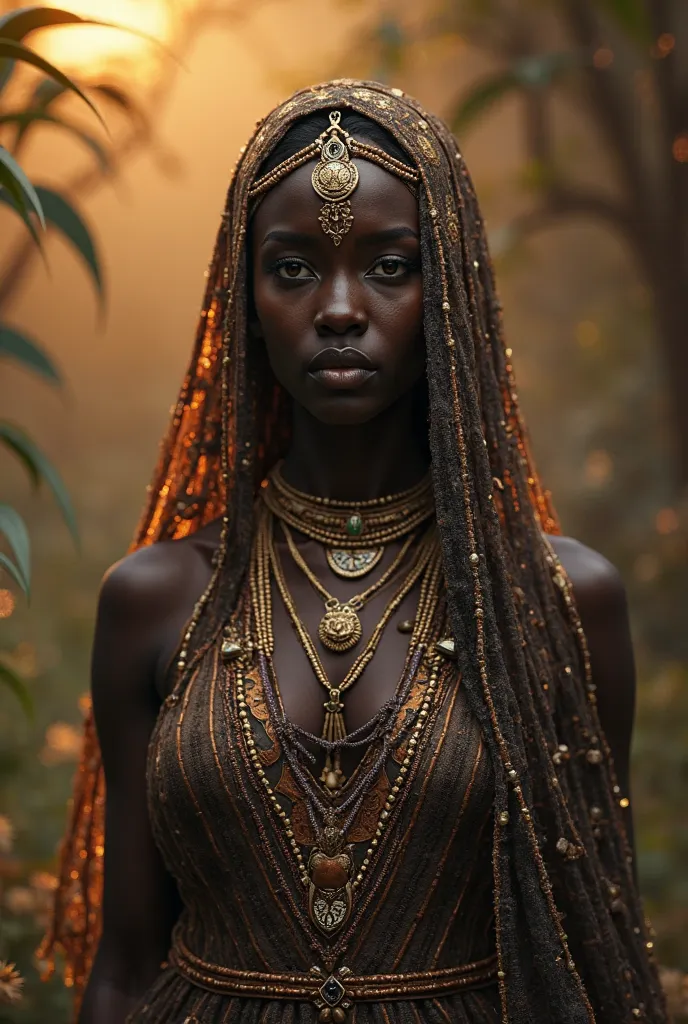 Black African goddess wearing a veil 