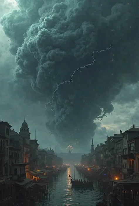 Picture a dark, ominous cloud looming over the city of Zanzibar, symbolizing the curse.