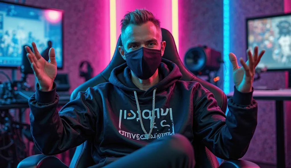 an indian  old ladka

Sitting confidently in a modern gaming chair in his YouTube studio. He's wearing a shiny black hoodie with Luxury Boy clearly printed on it. Despite wearing a sleek black COVID-19 mask, his face is clearly visible and expressive. shor...