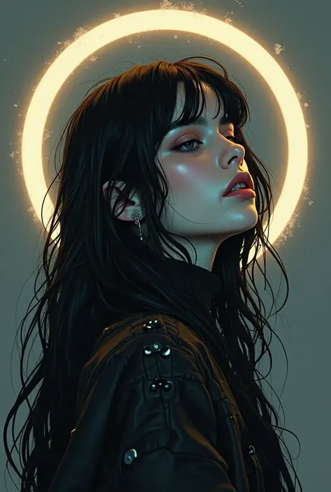 arafed image of a woman with a halo on her head, overlord billie eilish, artwork in the style of guweiz, neoartcore and charlie bowater, trending on deviant art, dark illustration, eerie art style, gothic horror vibes, dark art style, dark but detailed dig...