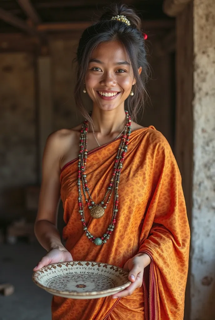 Myanmar outfit with hand on plate