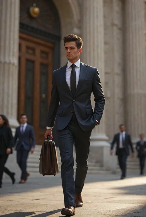 Young male lawyer leaving the courtroom