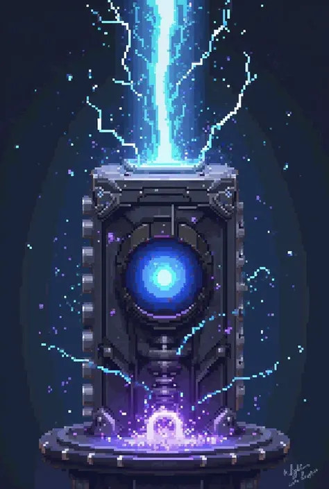 Le Condensateur Tempestique évoque un appareil capable d’absorber ou de canaliser l’énergie des tempêtes. Voici comment je peux le représenter en pixel art 16x16 :

Cœur énergétique bleu ou violet : Pour symboliser l’énergie orageuse, avec un effet lumineu...