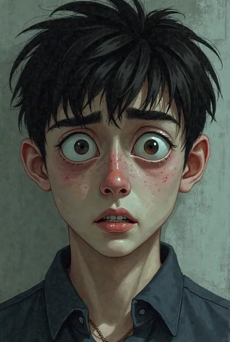 Young man with a scared face but in a controlled manner, em 2d
