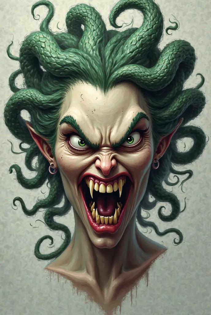  The head of an angry realistic Cartoon-style Medusa woman