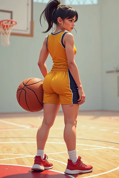 A girl in basketball uniform with a big bum 