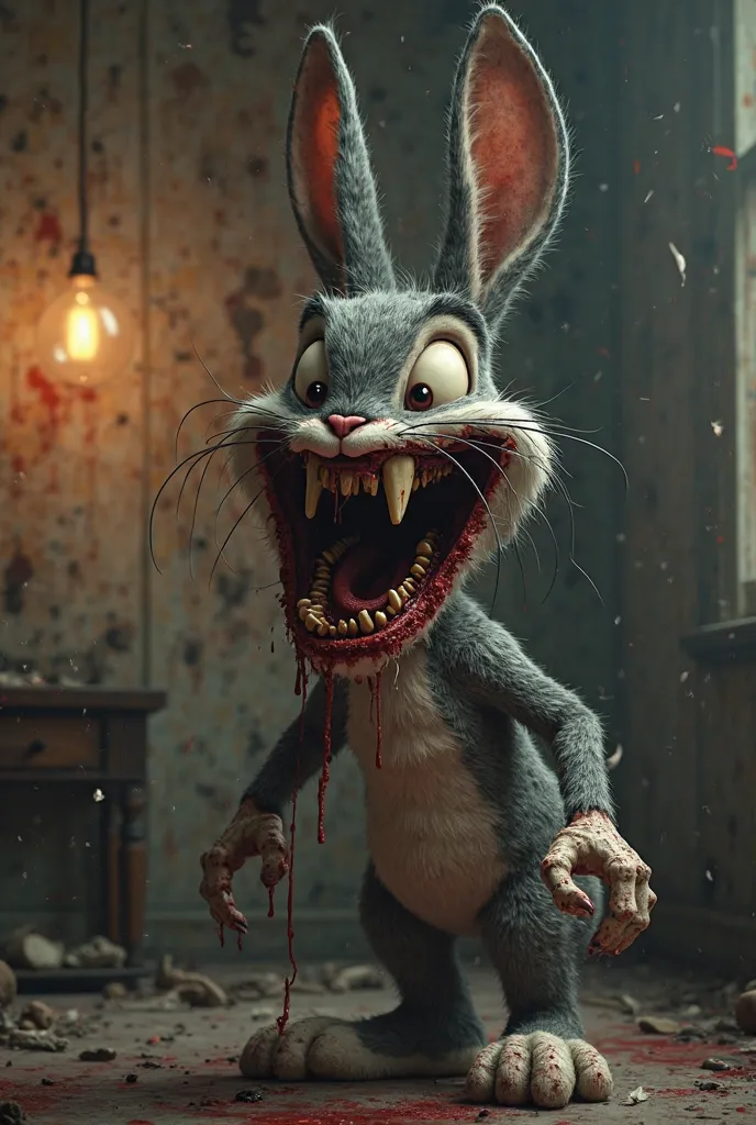 Hyper realistic 16k resolution  real engine stye portrait image of Bugs Bunny – The Starved Nightmare

Bugs Bunny is no longer the wisecracking trickster of old. He has become something monstrous—something that should not exist. His fur, once smooth and gr...