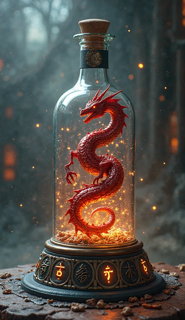 Sealed by a powerful mage , lock the red dragon into a bottle.3d character 