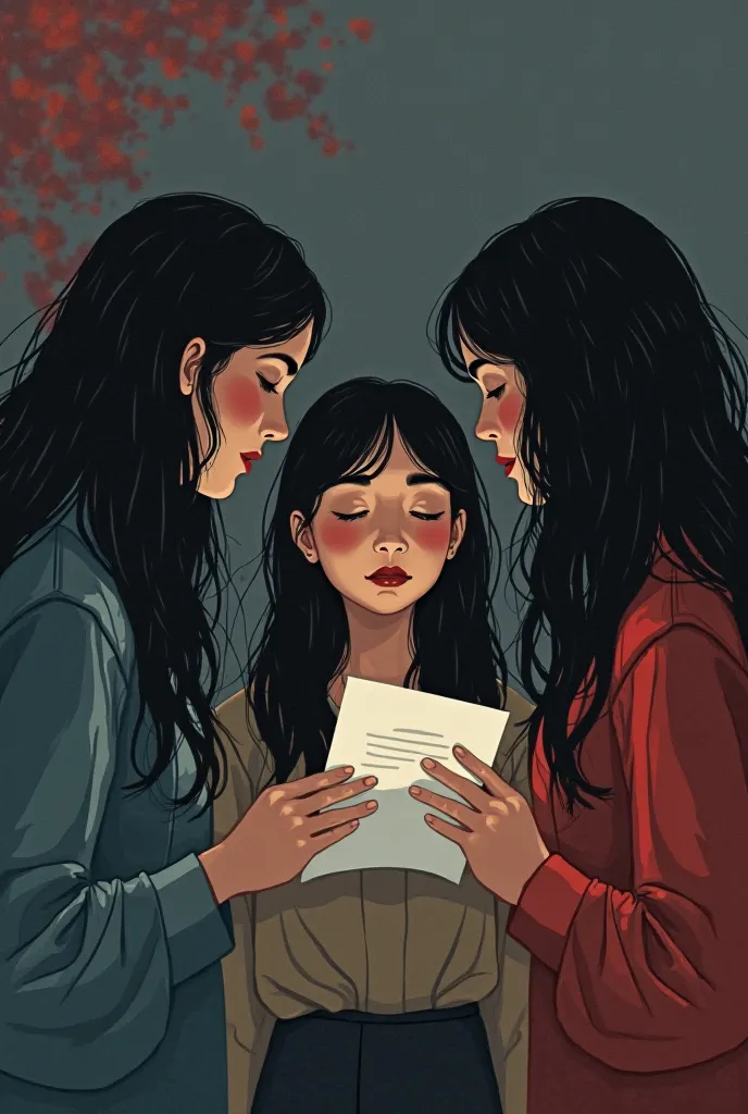 cover with women looking at a letter for a book about autism in adult women, dark and red tones,  Simple illustration 