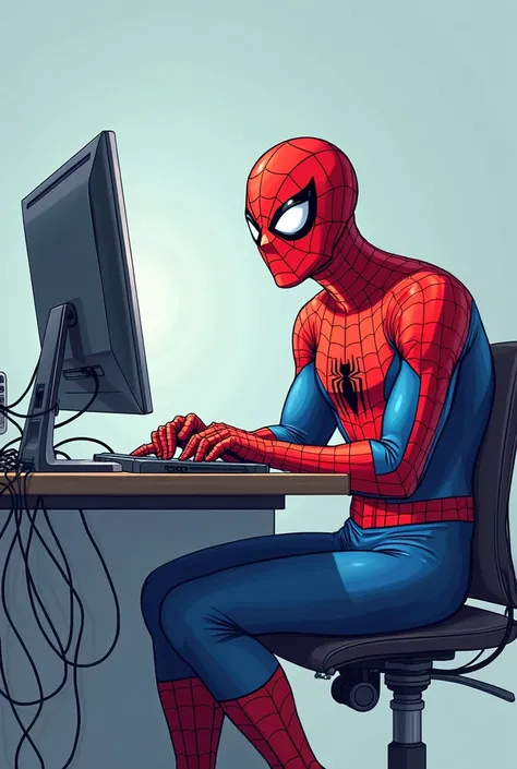 Create an animated Spider-Man image with a laptop or PC and so on, Guided by the computer course only image without a background (It is to paste on a cover of a notebook)