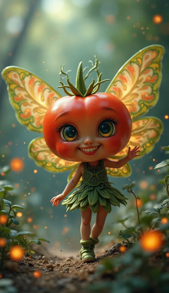 Color sketch. Happy tomato fairy. High detail. Hyperrealism. Ideal correct anatomy. 16K. Mysticism.