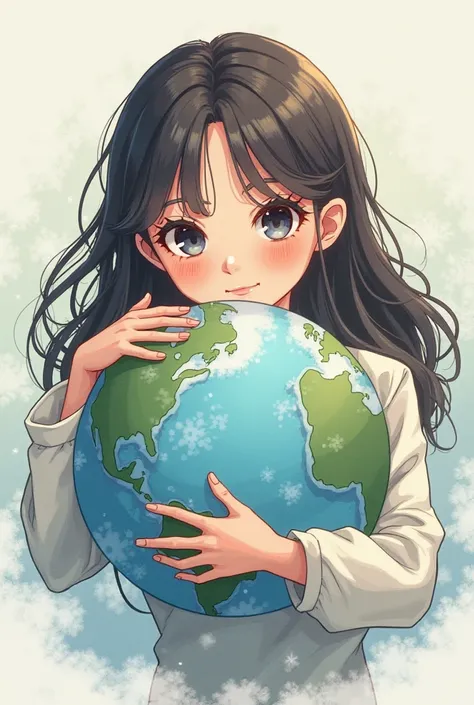 Create a picture of a woman hugging the earth in anime style 
