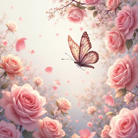 butterfly background, roses, pearls, perfume bottles, anime style