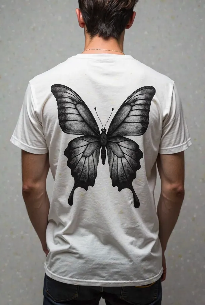 T-shirt with a unieke grey butterfly big on the back of the shirt