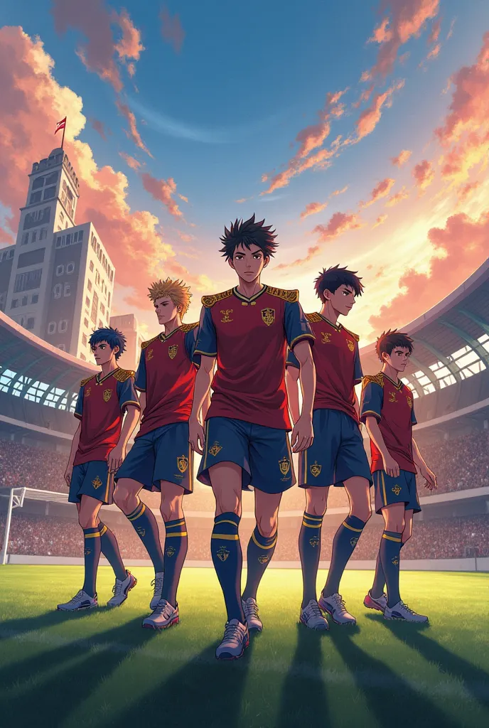 Create a photo of an anime soccer team called Chevaliers Emperors