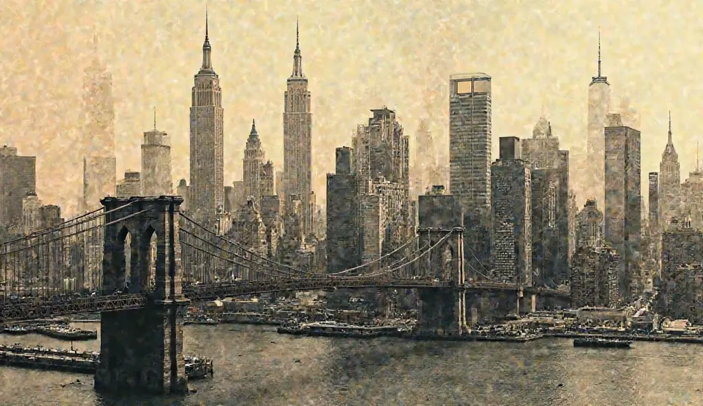 A dynamic montage of New York City's iconic skyline, blending historical photographs with modern footage.
