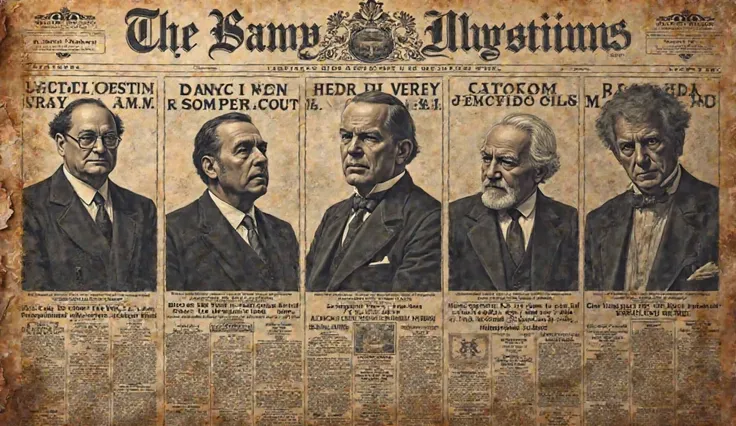 Newspaper headlines from 1898 announcing the consolidation, along with images of key political figures.
