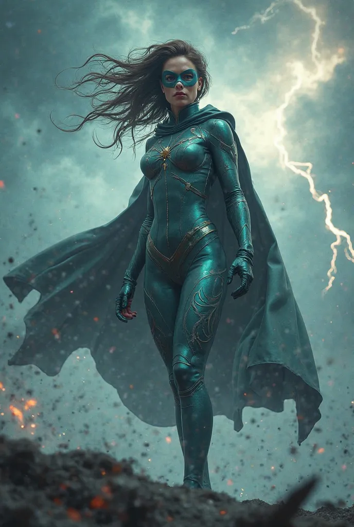 wind superheroine in stormy weather 