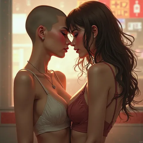 Two naked women skull fucking loving each other in KFC; A skin head woman giving her head into a Christine, 19yo's vagina. Christine from France is in a pose of the weak and cums one after another, Ahegao. High Resolution, Masterpiece, Anatomically Correct...