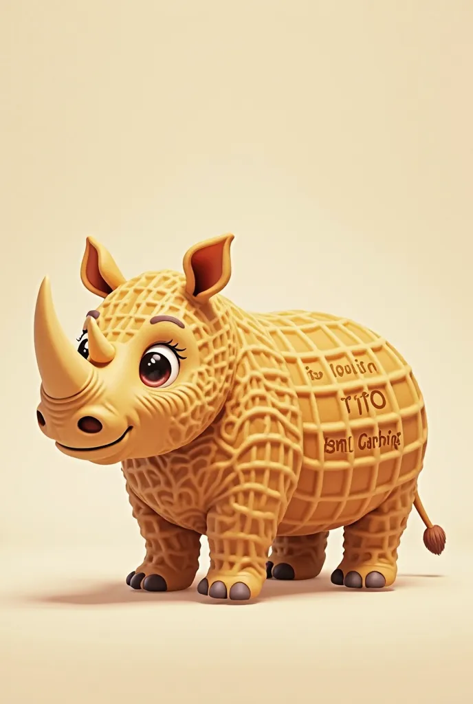 Cute waffle rhinoceros realistic anime type on the side
