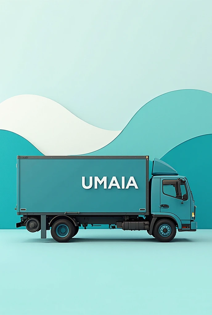 "Make a side image of an aleogorical and academic truck, prototypes representing UMAIA. On its side write UMAIA and around it make a wavy background with the following shades: therefore, turquoise blue and white. Give ideas that you think are feasible and ...