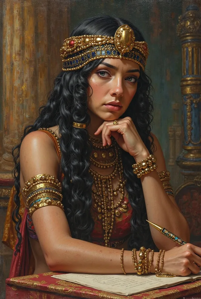 Cleopatra with pen in her hand