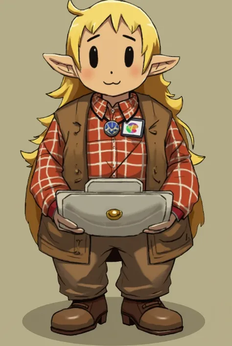 a Zelda goron:  https://static. wikia .nocookie.net/zelda/ images /b/ B4 /link%28Goron%29.png/revision/latest?cb=20110305214055&path-prefix=He is a formal dress with a red and white checkered shirt a Tigo Money lanyard with a visible card programming on a ...