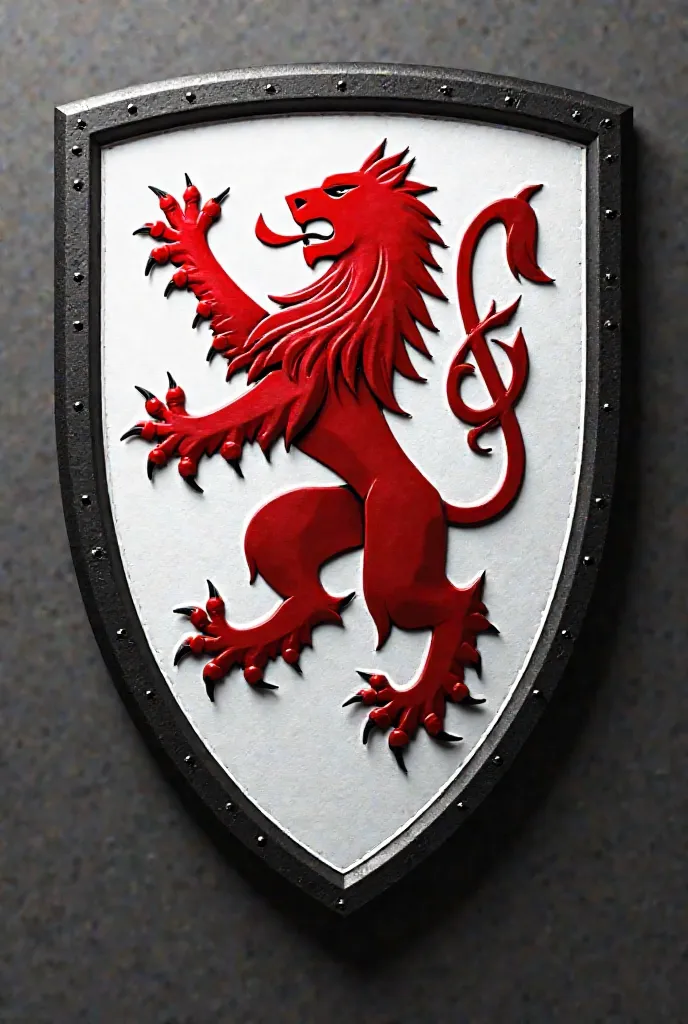 The team shield with the colors black,  white and red. Black is the entire shield, white is the symbol and red is the Lion symbol